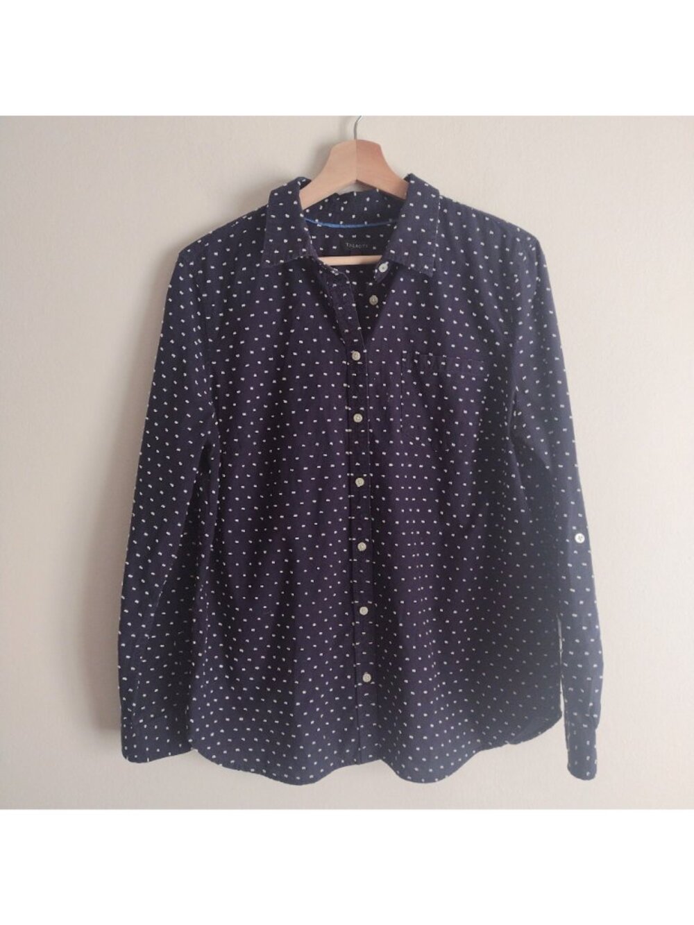 Talbots Navy Polka Dot Button-Up Shirt 16 Lightweight Cotton Dotted Swiss Top - Picture 12 of 12